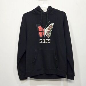 Lil Skies Butterfly Ribs Hoodie Large Black Skull Graphic Goth Grunge Streetwear